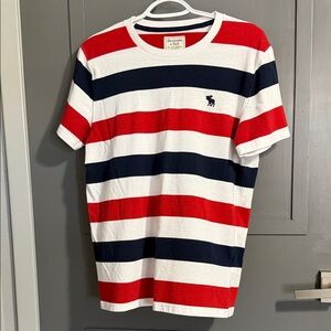 Abercrombie & Fitch Men's Striped Red, White, and Navy Tee